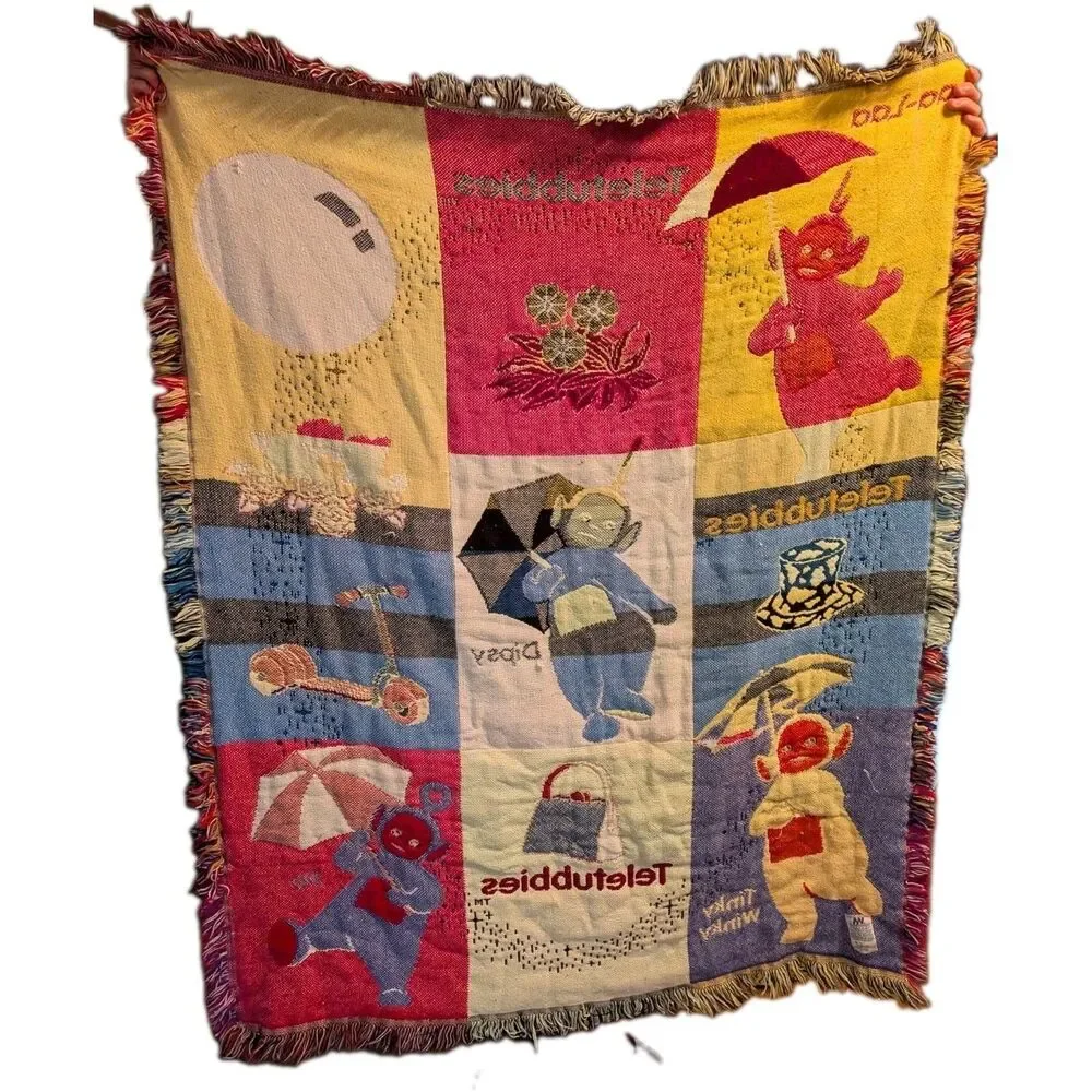 Vintage Teletubbies Tapestry Throw Acrylic Fringed Blanket Northwest